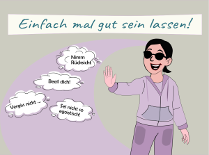 Junge Frau im Jogginganzug winkt lässig Kommmentare ab