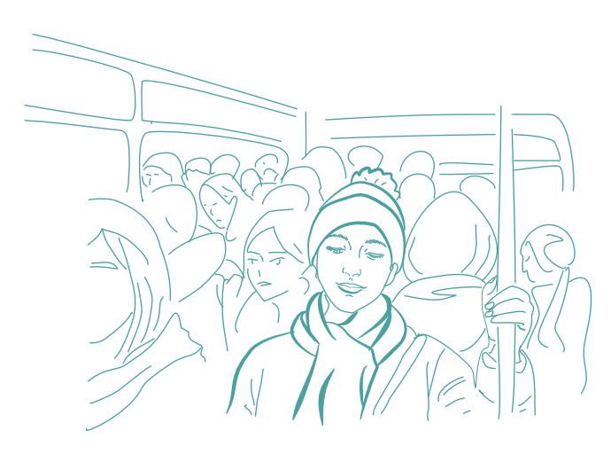 Nervensystem im Alltag regulieren - Menschen im vollbesetzten Bus